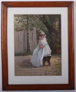 THOMSON W.W 1800-1800,Depicting a young girl seated on a bench in a gard,Locati US 2012-09-10
