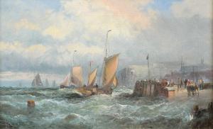 THORNLEY Hubert 1858-1898,Coastal view with fishing boats in choppy waters,Peter Wilson 2024-04-11