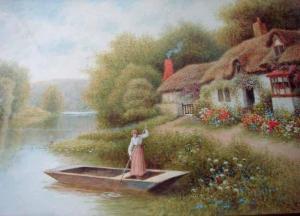 THORNTON Ron 1900-1900,Riverside Landscape with Thatched Cottage and Woman,Silverwoods GB 2016-08-25