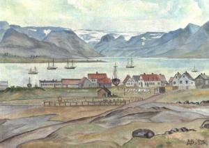 THORSTEINSSON Gudmundur,View over village near the fiord, Iceland,Bruun Rasmussen 2020-09-23