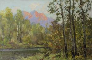 THORSTEN JANSEN FJELLBOE PAUL 1873-1948,ASPENS AND LAKE, POSSIBLY UTAH,Lawrences GB 2017-04-07