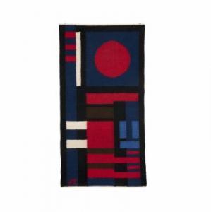 THYSSEN Jette 1933,Small handwoven tapestry of black, blue, red and w,Bruun Rasmussen DK 2021-01-05