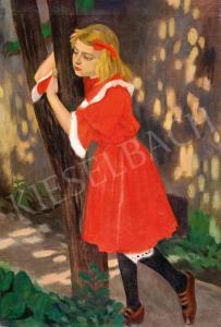 TICHY Gyula 1879-1920,Little Girl in a Red Dress,1910,Kieselbach HU 2023-12-17