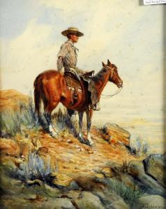 TIDDEMAN F.,study of a cowboy resting on horseback,Biddle and Webb GB 2013-07-05