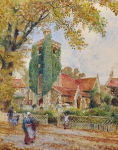 TIDMARSH Henry Edward 1880-1927,A Country Church, with Figures in the foregroun,1909,John Nicholson 2019-09-04