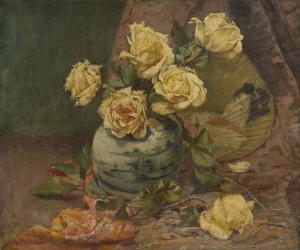 TIELENS Alexandre 1868-1959,Composition aux roses et à l'éventail japonais,Horta BE 2011-04-04