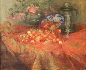 TIELENS Alexandre 1868-1959,Still life of fruit, with plate, glass flute and p,Tennant's 2022-03-25
