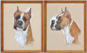TIFFANY Lillian 1900,pair of Boxer dog portraits,1949,South Bay US 2021-12-04