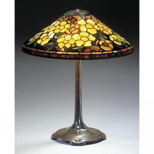 TIFFANY Mary Adeline,A TIFFANY FAVRILE GLASS AND BRONZE ALLAMANDER LAMP,Sotheby's 2002-12-06