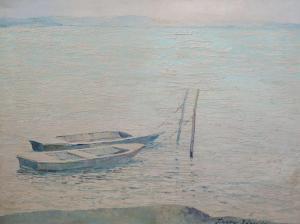 TIHANYI János Lajos 1892-1957,Fishing boats on a calm sea,Gorringes GB 2021-09-28