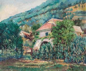 TIHANYI János Lajos 1892-1957,Kúria látképe,Nagyhazi galeria HU 2021-06-08