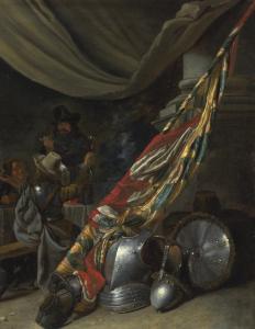 TIJSSENS Jan Baptist,GUARDROOM INTERIOR WITH ARMOUR AND A STANDARD BEHI,Sotheby's 2014-07-10