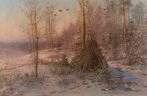 TIKHMENEV Efim 1869-1934,Chasse au grand tétras en hiver,Ader FR 2023-05-16
