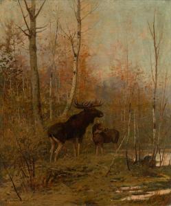 TIKHMENEV Efim 1869-1934,Two Elks in Woodlands,1909,MacDougall's GB 2021-12-01