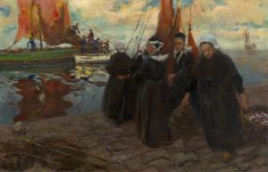 TIKHOV Vitali Gavrilovitch 1876-1939,Breton Women at the Fishing Pier,1915,MacDougall's 2019-11-25