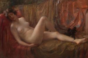 TIKHOV Vitali Gavrilovitch 1876-1939,Nude with a Dog,1921,MacDougall's GB 2018-11-29