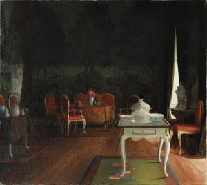 TILEMANN PETERSEN Christian 1874-1926,Interior from the tapestry-room at Svanh,1920,Bruun Rasmussen 2023-08-21