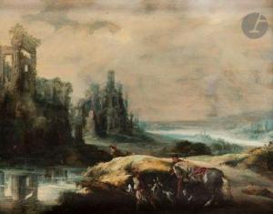 TILENS Jan 1589-1630,Chasseurs dans un paysage de ruines,Ader FR 2022-06-21