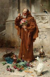 TILL Johann I 1800-1889,Monk with Ducks and Flowers,Heritage US 2013-06-15