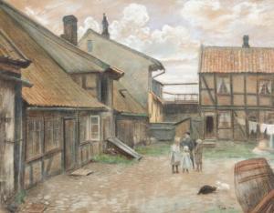 TILLY Vilhelm Eyvind 1860-1935,Farm exterior with children,1908,Bruun Rasmussen DK 2022-04-18