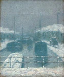 TIMMERMANS Anthonius Johannes 1906-1991,« Canal et péniches sous la neige »,Neret-Minet 2009-03-14