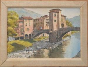 TIMMINS William Frederick 1915-1985,Italian Building with river,Hood Bill & Sons US 2020-05-26