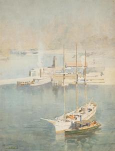 TINDALL Charles Ephraim S 1863-1951,The Wharf, Sydney Harbour,Shapiro AU 2021-03-30