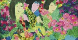 TING Walasse 1929-2010,THREE WOMEN, BIRDS, AND FRUIT,Sotheby's GB 2012-04-02