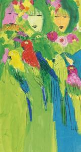 TING Walasse 1929-2010,THREE WOMEN WITH PARROTS,Sotheby's GB 2014-01-23