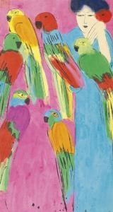 TING Walasse 1929-2010,WOMAN WITH PARROTS,Sotheby's GB 2014-01-23