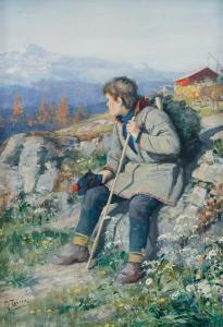 TIREN Johan 1853-1911,Samepojke i fjällandskap,Uppsala Auction SE 2021-12-08