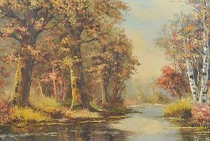 TIROLF H,AUTUMN TREES BY THE RIVER,Ross's Auctioneers and values IE 2016-09-07