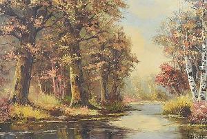 TIROLF H,AUTUMN TREES BY THE RIVER,Ross's Auctioneers and values IE 2017-09-13