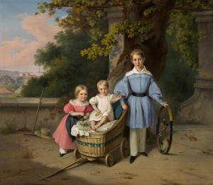 TISCHBEIN August Anton,Portrait of three Children on a Terrace with a Vie,1840,Lempertz 2022-05-21