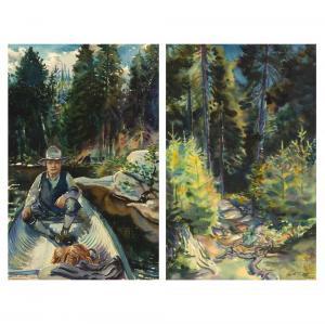TITTLE Walter Ernest 1883-1969,Two Watercolors Fisherman in Canoe, Maine; Fore,Santa Fe Art Auction 2022-04-15