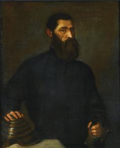 TIZIANELLO TizianoVecellio II 1570-1650,PORTRAIT OF A MAN, HALF LENGTH, WITH A HELMET AND,Sotheby's 2013-11-05