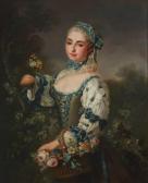 TOCQUE Jean Louis 1696-1772,Portrait of a lady gathering flowers,John Moran Auctioneers 2021-12-07