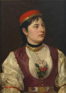 TODOROVIC Stefan 1832-1926,Portrait einer jungen Frau in Tracht mit Goldschmu,1889,Zeller 2007-12-06