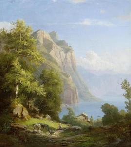 TOECHE Carl Johann Fr 1814-1890,Rocky landscape with a lake and a herd,Galerie Koller CH 2009-09-14