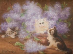 TOEFAERTS Albert 1856-1909,Trois chatons aux lilas,1897,Horta BE 2022-02-21