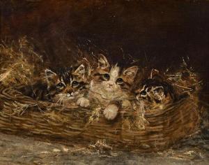 TOEFAERTS Albert,Trois chatons dans une corbeille d'osier,1895,Hotel Des Ventes Mosan 2018-10-17