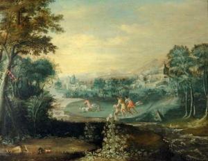 TOEPUT Lodewyk 1550-1605,Chasse au cerf dans un paysage,Aguttes FR 2012-06-19