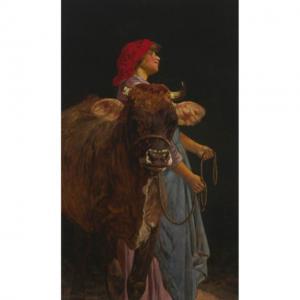 TOJETTI Virgilio 1851-1901,WOMAN WITH A BULL,1897,Waddington's CA 2021-02-18