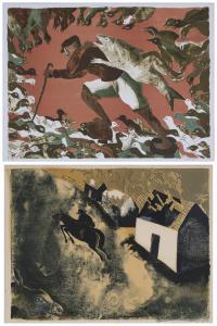 TOLEDO Francisco 1940-2019,MAN CARRYING FISH WOMAN THROUGH BIRDS; HORSE & R,Clark Cierlak Fine Arts 2024-03-20