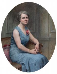 TOLLET Tony, Jean Antoine 1857-1953,Portrait de femme assise en robe bleue ornée,Etienne de Baecque 2022-11-05