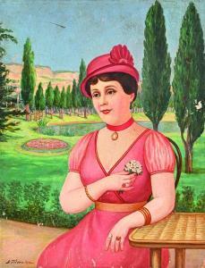 TOLVANIAN Arshag 1880-1969,Femme au bouquet assise dans un parc,Etienne de Baecque FR 2020-06-30