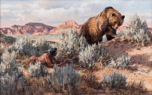 TOM Beecham 1926-2000,Indian Hunting Grizzly,Jackson Hole US 2022-02-18