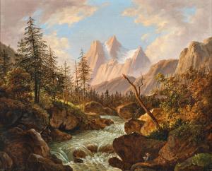 TOMA Matthias Rudolf 1792-1869,A painter by a mountain stream,1868,Palais Dorotheum AT 2023-09-07