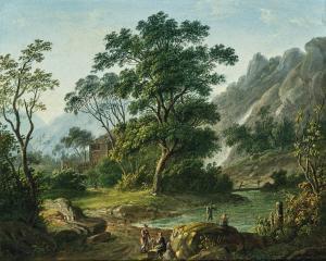 TOMA Matthias Rudolf 1792-1869,Travellers resting near a mountain lake,Palais Dorotheum 2024-02-21