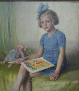 TOMASI Eugenio,Portrait eines kleinen Mädchens im blauen Kleid mi,1937,Georg Rehm 2019-10-10